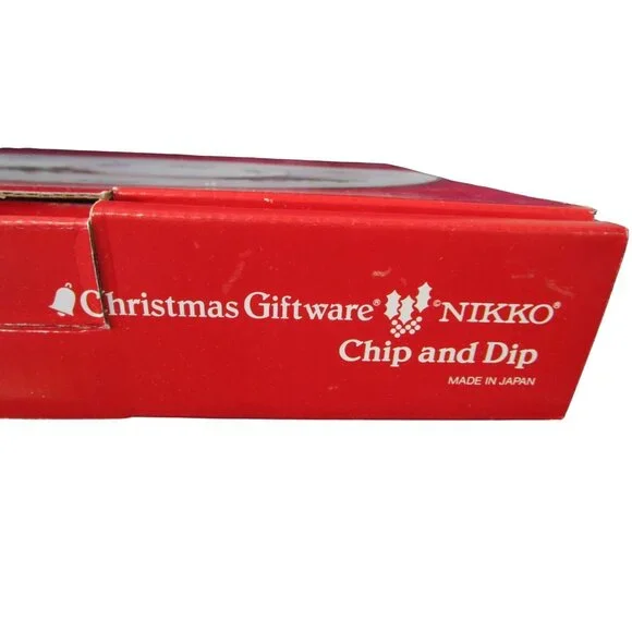 Chip and Dip Tray Happy Holidays Christmas Vintage Tree Pattern Nikko Japan - Picture 6 of 13